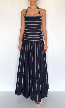 Womens | Rekh Cotton Poplin Lycra Halter Maxi Dress | Black