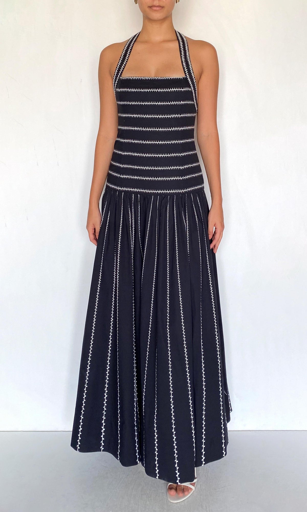 Womens | Rekh Cotton Poplin Lycra Halter Maxi Dress | Black