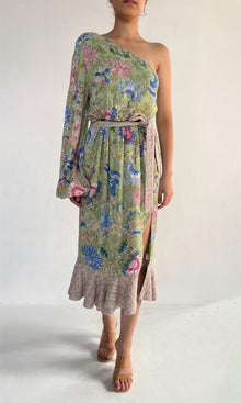 Hemant And Nandita | Rhea Viscose Cross Stitch Midi Dress | Green
