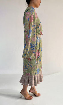 Hemant And Nandita | Rhea Viscose Cross Stitch Midi Dress | Green