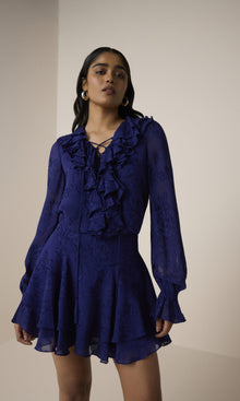 Womens | Ryka Viscose Georgette Jacquard Mini Skirt | Midnight Blue