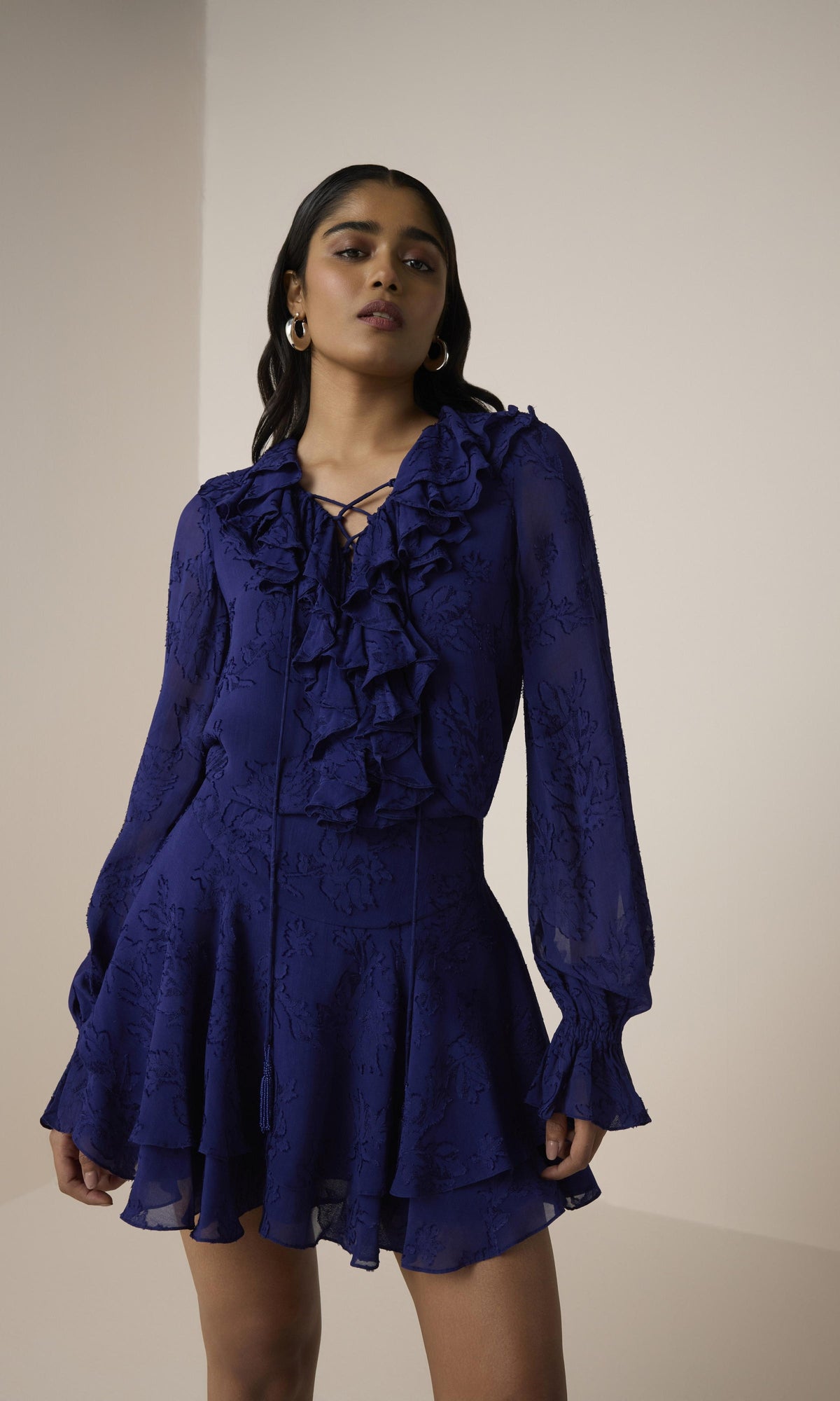 Womens | Ryka Viscose Georgette Jacquard Mini Skirt | Midnight Blue