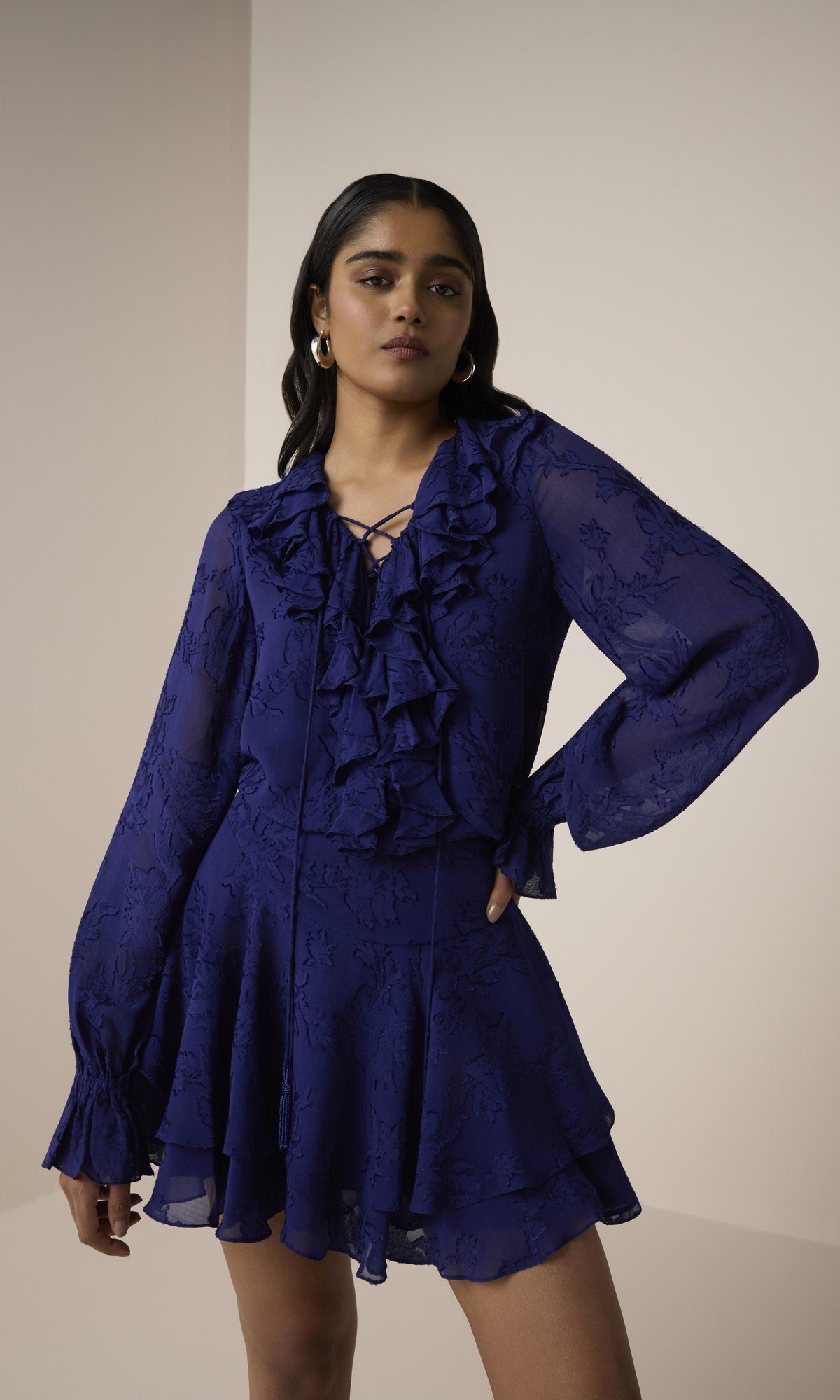 Womens | Ryka Viscose Georgette Jacquard Mini Skirt | Midnight Blue