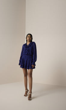 Womens | Ryka Viscose Georgette Jacquard Mini Skirt | Midnight Blue