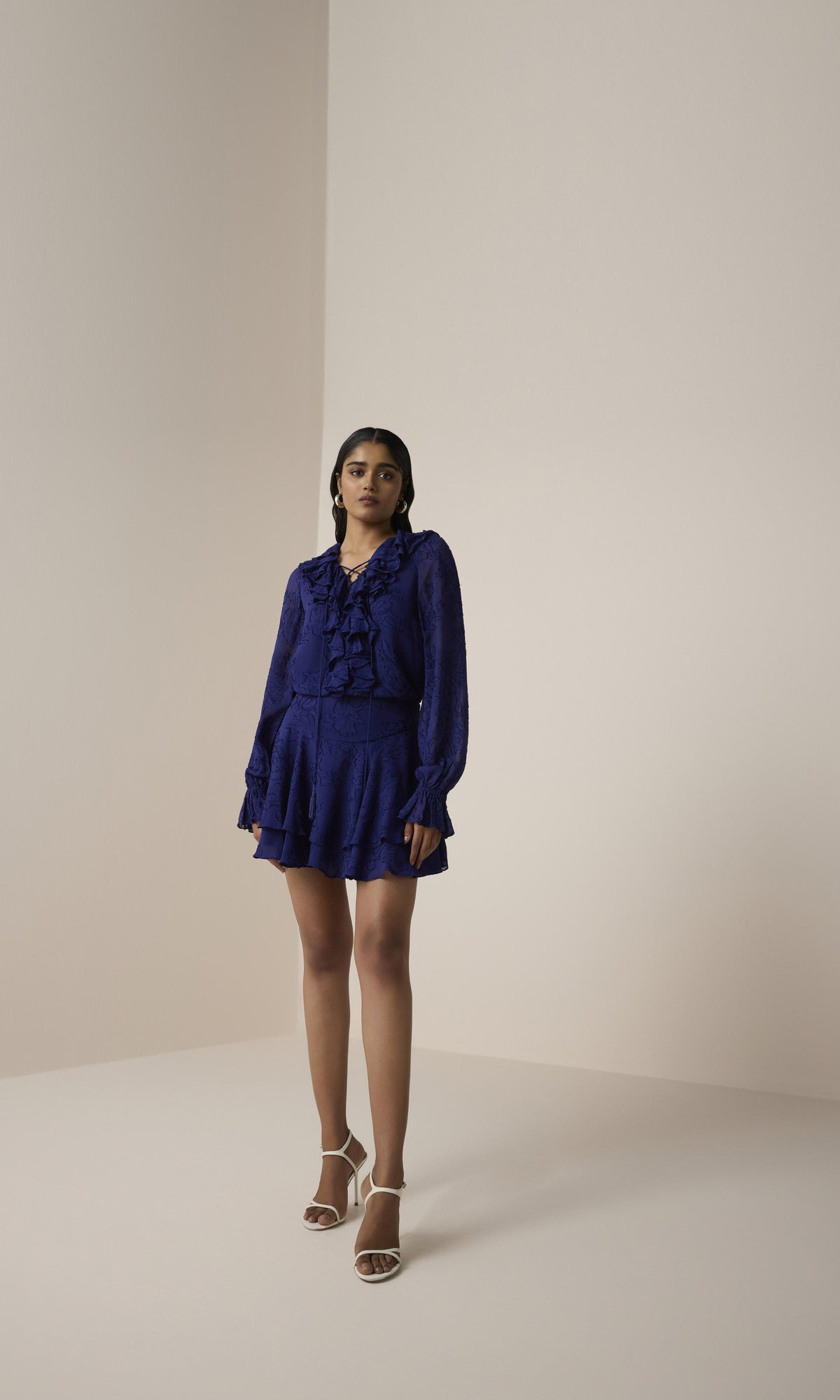 Womens | Ryka Viscose Georgette Jacquard Mini Skirt | Midnight Blue
