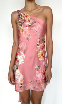 Hemant And Nandita | Saba Polyester Satin Lycra One Shoulder Short Dress | Peach Floral