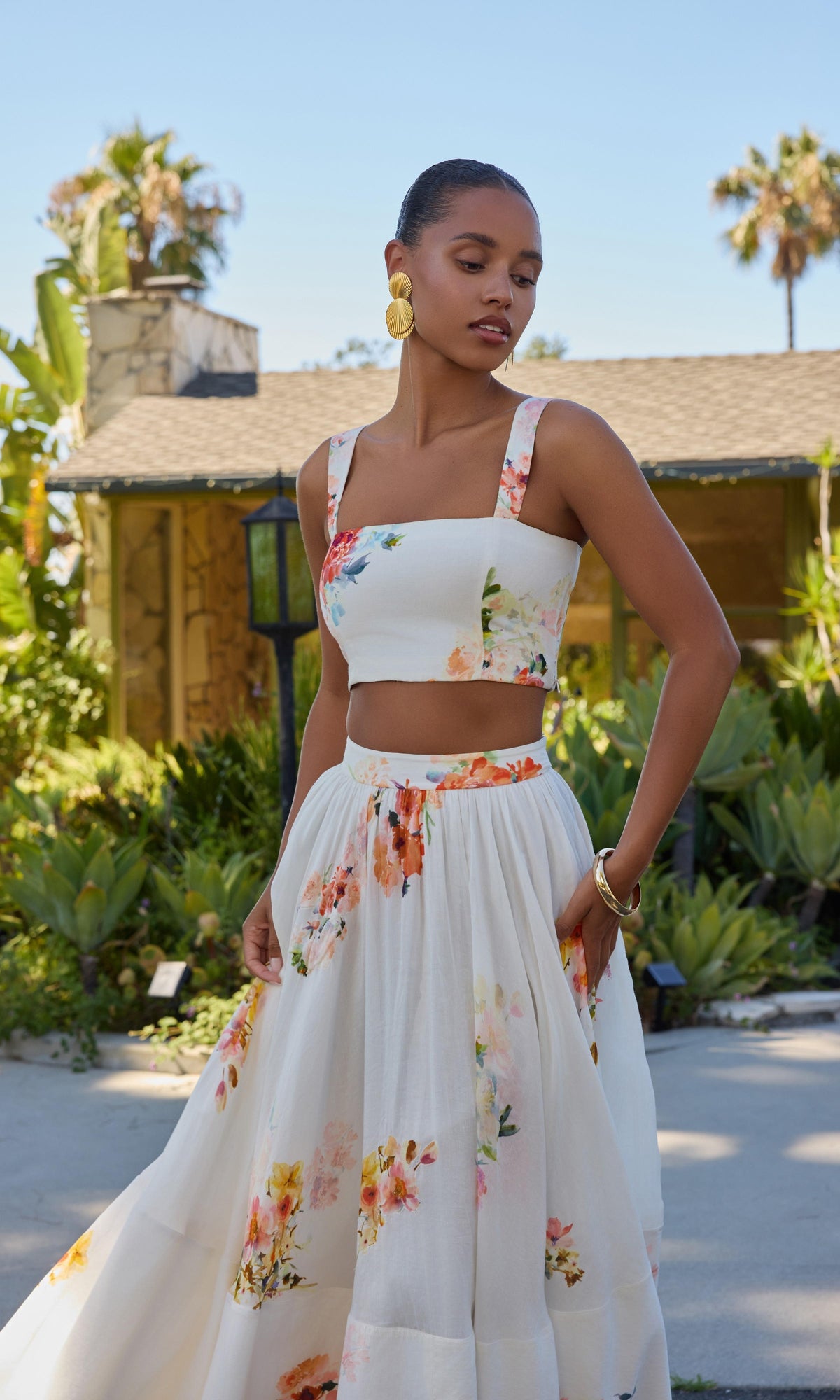 Hemant And Nandita | Saba Viscose Organza Linen Corset Top | Ivory Floral