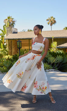 Hemant And Nandita | Saba Viscose Organza Linen Corset Top | Ivory Floral