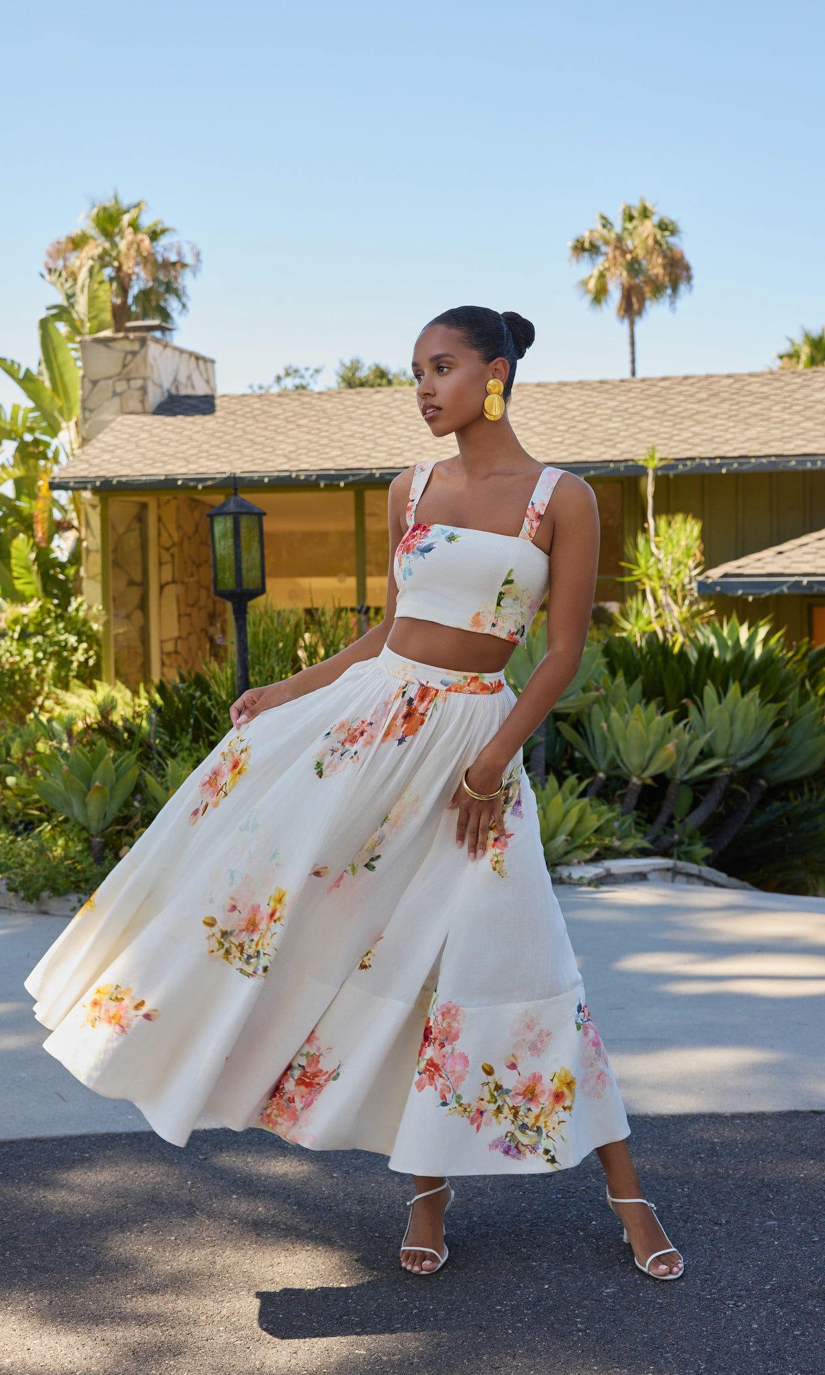 Hemant And Nandita | Saba Viscose Organza Linen Corset Top | Ivory Floral