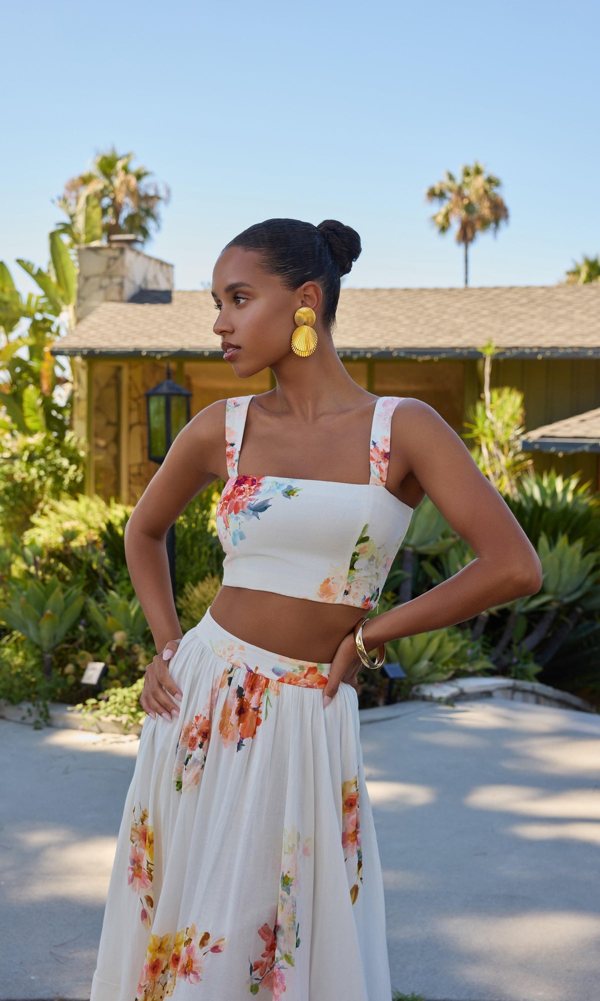 Hemant And Nandita | Saba Viscose Organza Linen Corset Top | Ivory Floral