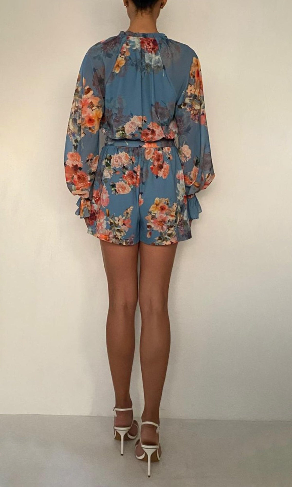 Womens | Saba Polyester Georgette Romper With Belt | Blue Floral