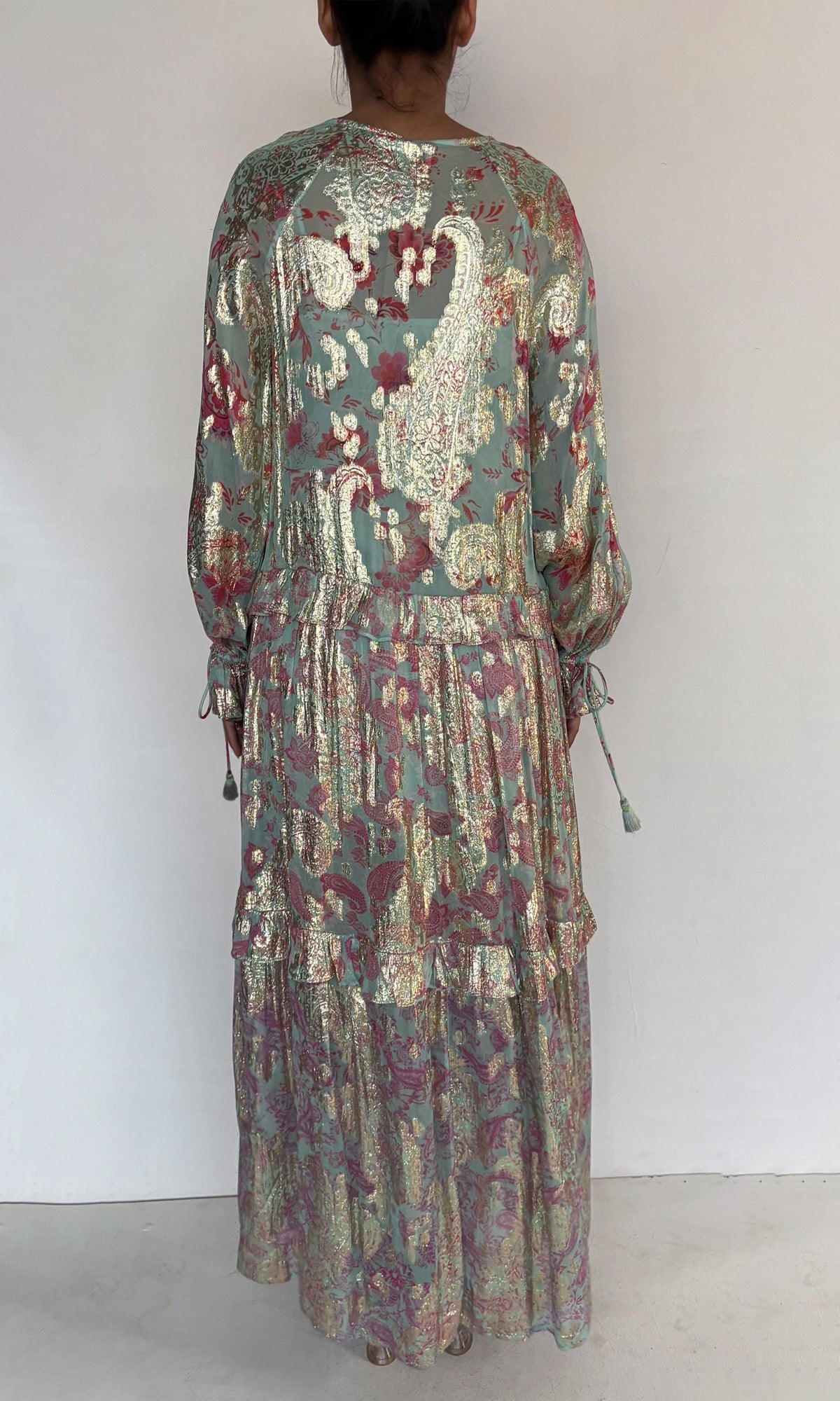 Womens | Sahar Viscose Georgette Floral Lurex Kaftan | Blue Multi