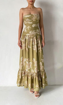 Womens | Sakhi Cotton Poplin Strapless Long Dress | Olive