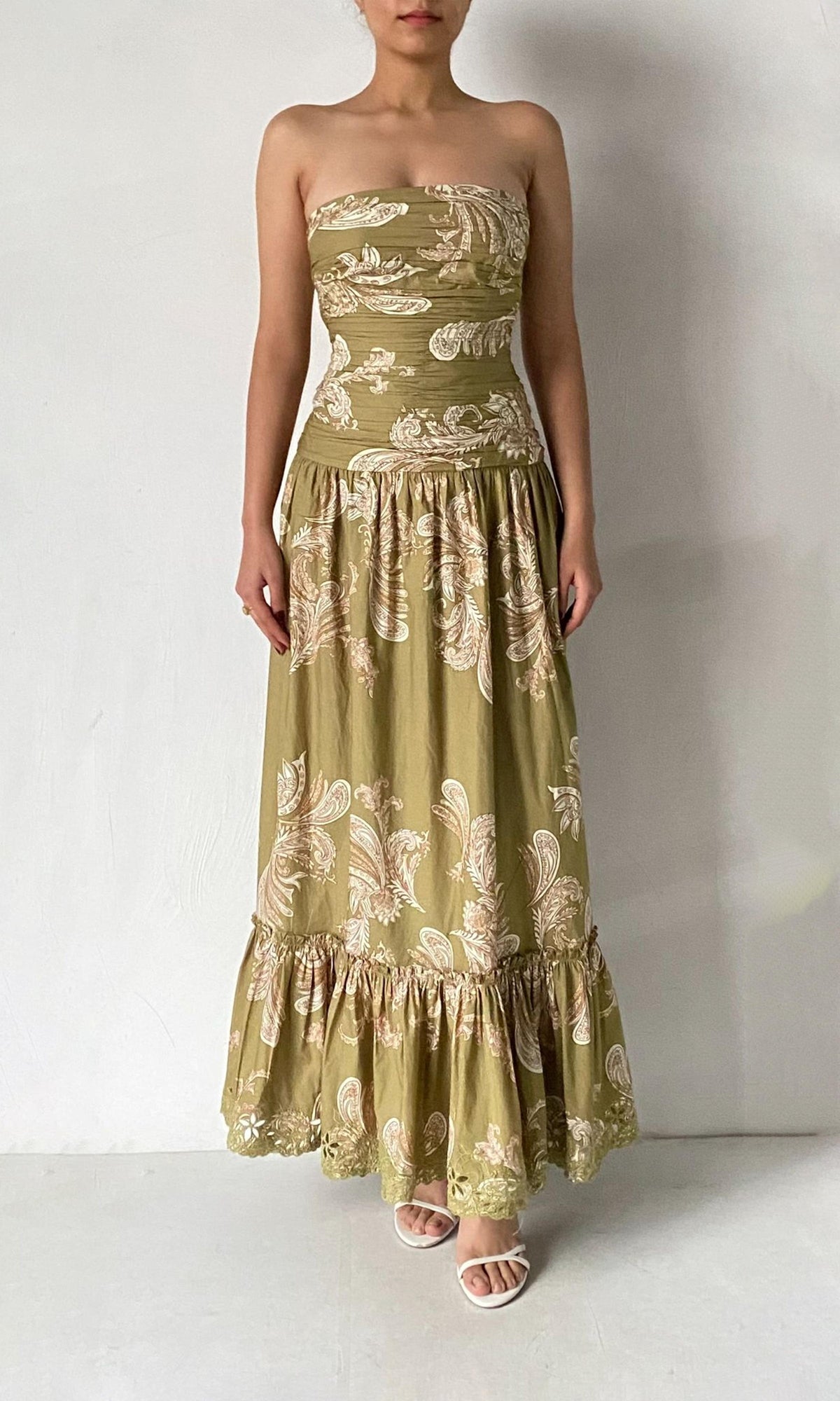 Womens | Sakhi Cotton Poplin Strapless Long Dress | Olive