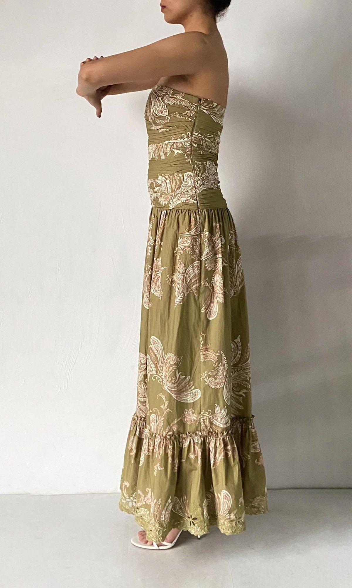 Womens | Sakhi Cotton Poplin Strapless Long Dress | Olive