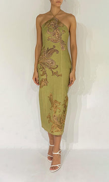 Hemant And Nandita | Sakhi Linen Cotton Midi Dress | Olive