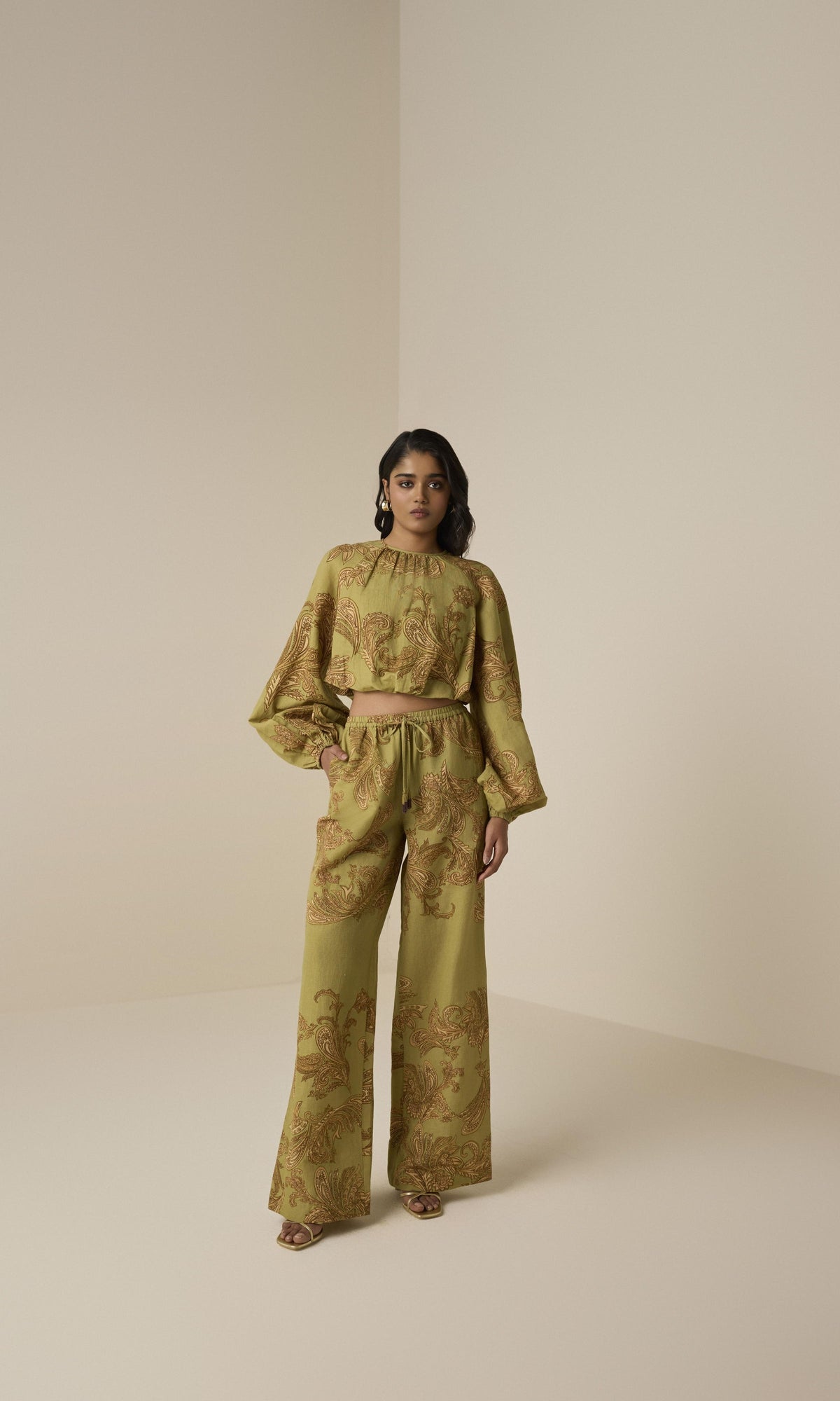 Womens | Sakhi Linen Cotton Pull On Pants | Olive