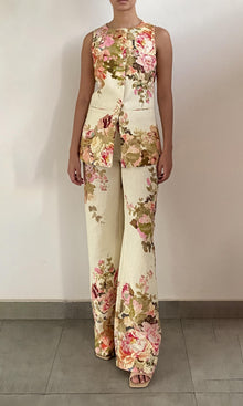 Womens | Sama Linen Cotton Flared Pants | Ivory Multi