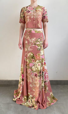 Womens | Sama Viscose Crepe Long Dress | Peach Floral