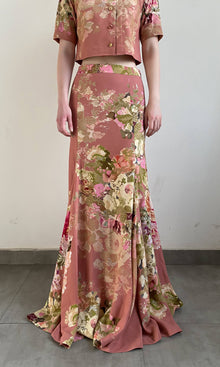 Womens | Sama Viscose Crepe Long Dress | Peach Floral