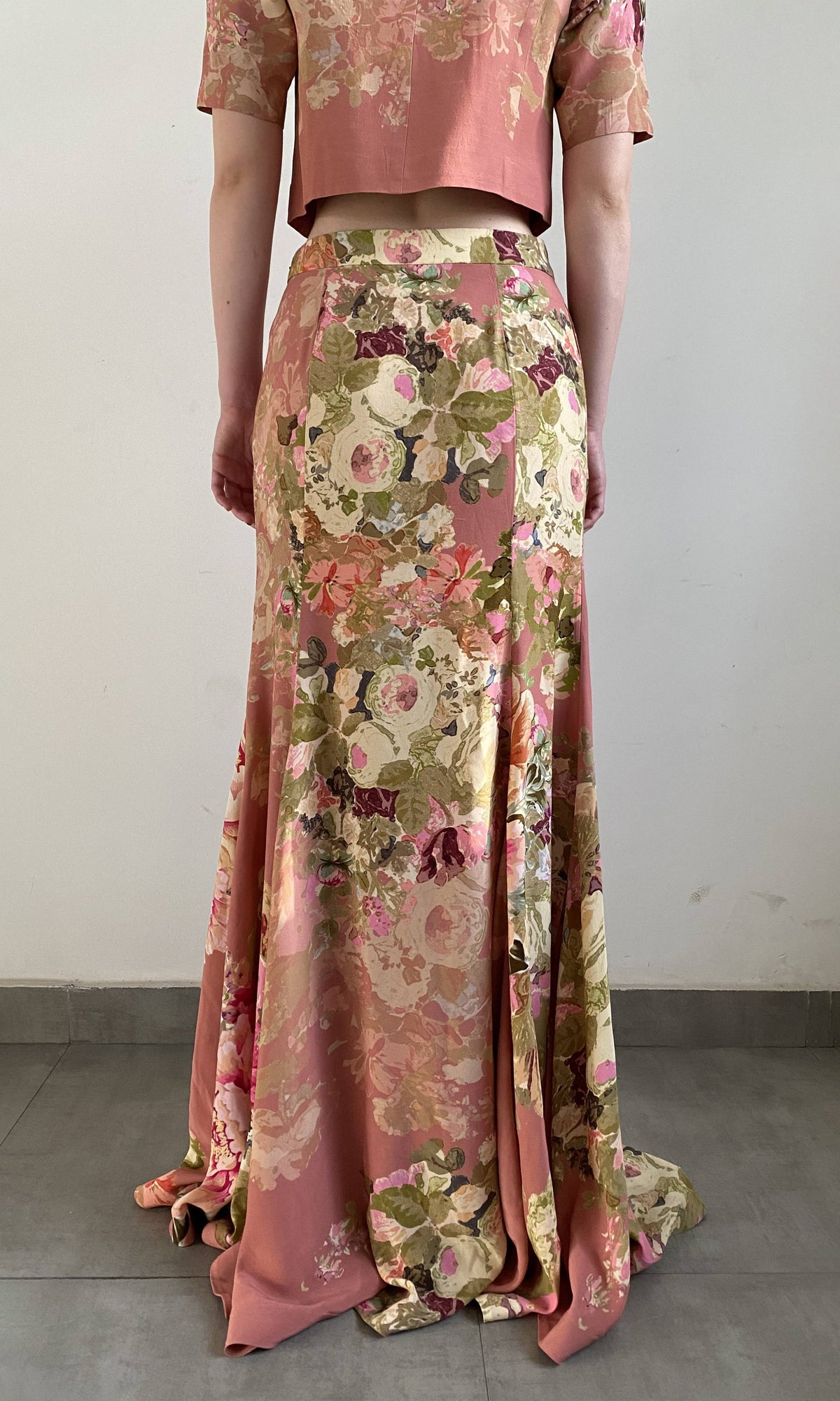 Womens | Sama Viscose Crepe Long Dress | Peach Floral