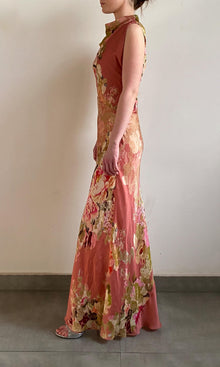 Womens | Sama Viscose Satin Long Dress | Peach Floral