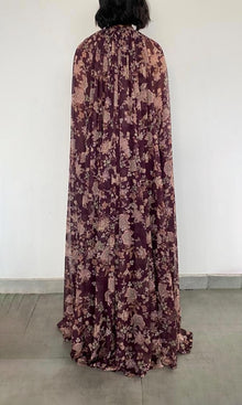 Womens | Savi Polyester Chiffon Pleated Maxi Dress | Burgundy Floral