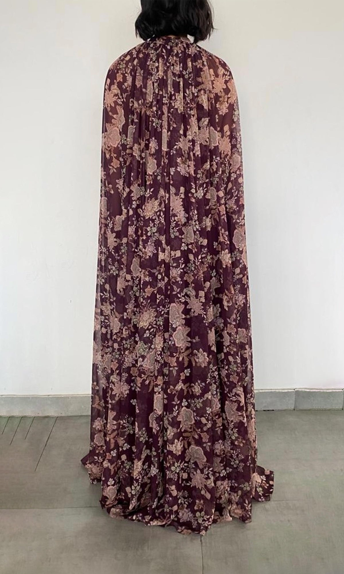 Womens | Savi Polyester Chiffon Pleated Maxi Dress | Burgundy Floral