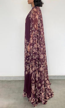 Womens | Savi Polyester Chiffon Pleated Maxi Dress | Burgundy Floral