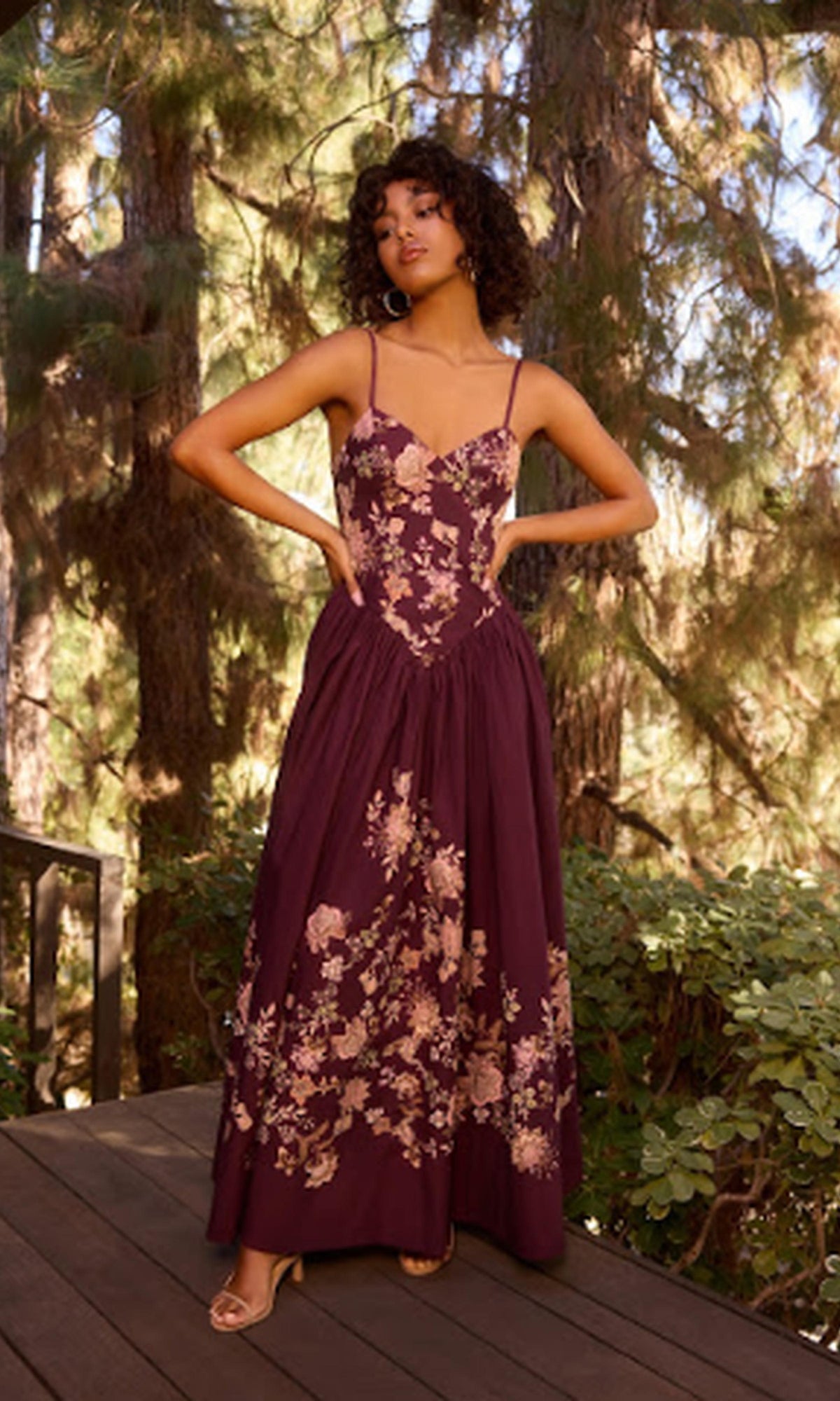 Hemant And Nandita | Savi Cotton Poplin Lycra Maxi Dress | Burgundy Floral