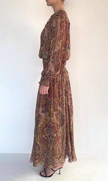 Hemant And Nandita | Shifa Viscose Flat Chiffon Smocked Detail Maxi Dress | Burgundy