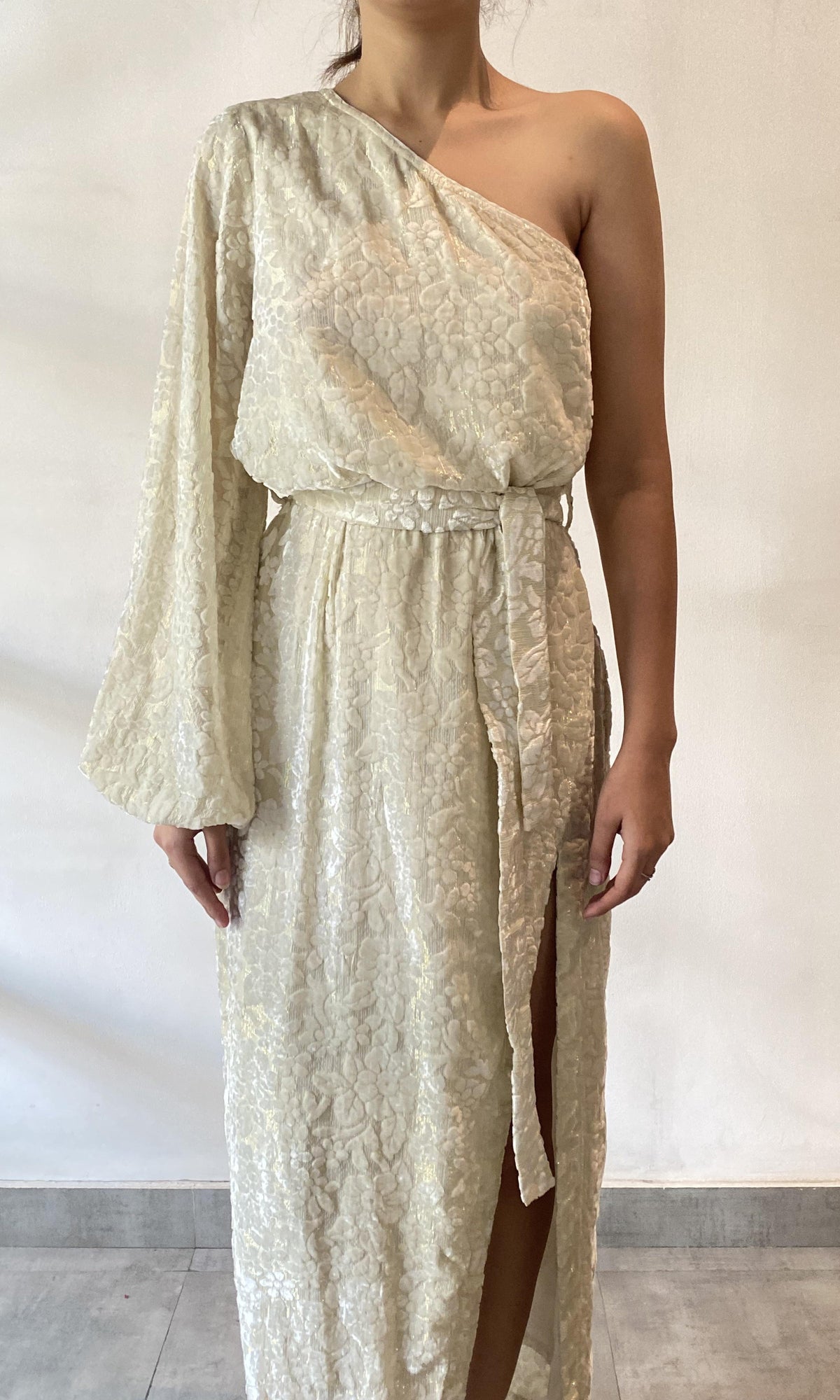 Hemant And Nandita | SL Velvet Brasso Long Dress | White