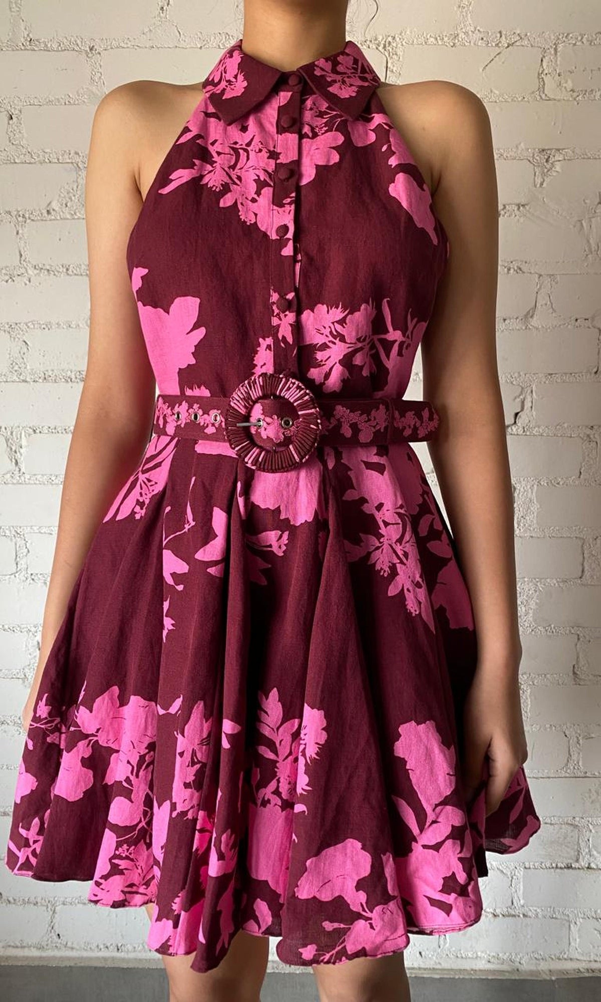 Womens | Tehr Linen Cotton Short Dress | Burgundy
