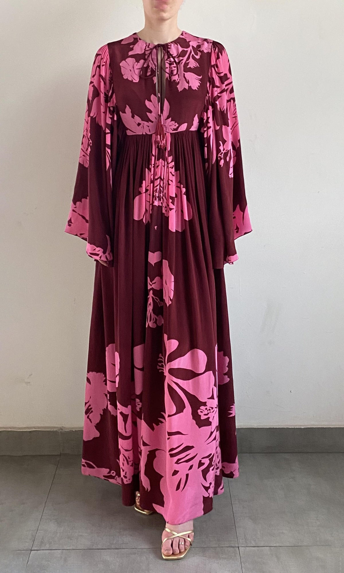 Womens | Tehr Viscose Crepe Maxi Kaftan | Black Magenta