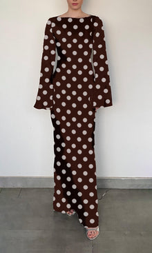 Womens | Tira Viscose Satin Long Dress | RE25 | Brown White