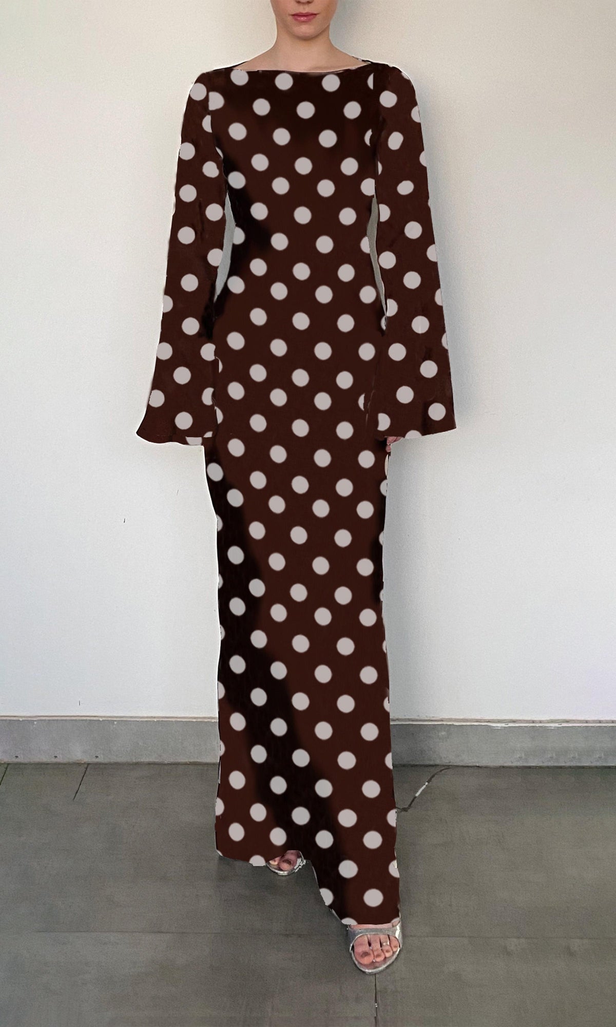 Womens | Tira Viscose Satin Long Dress | RE25 | Brown White
