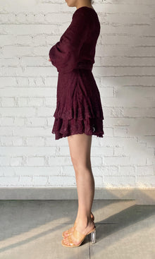Hemant And Nandita | Tiya Viscose Ggt Jacquard Short Dress With Belt | Burgundy
