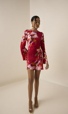 Hemant And Nandita | Tuhi Viscose Satin Short Dress | Burgundy Multi