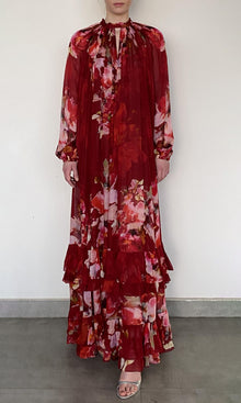 Womens | Tuhi Viscose Flat Chiffone Maxi Dress | Burgundy Multi