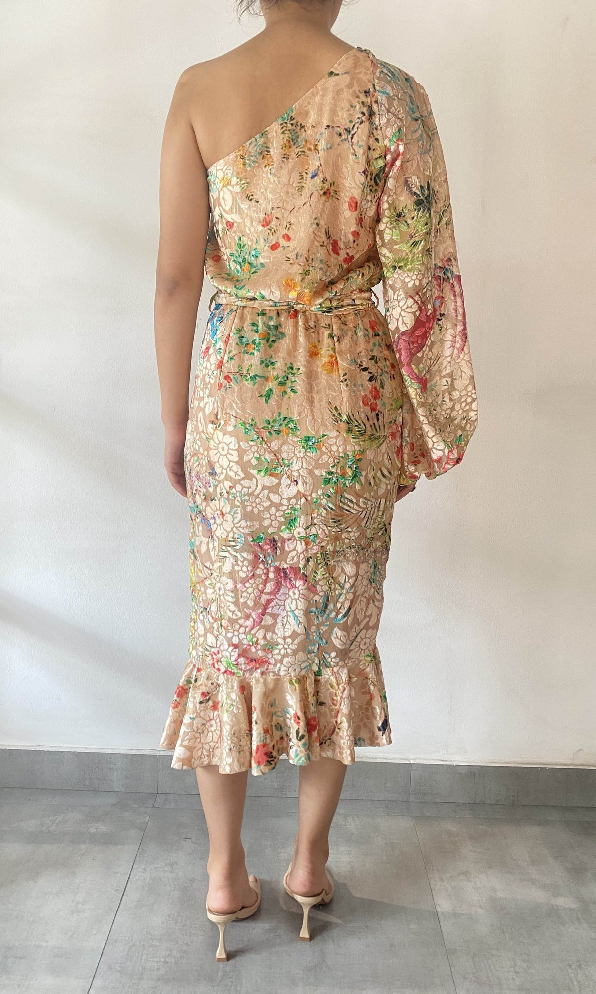 Hemant And Nandita | Veena Velvet Brasso Midi Dress | Peach Multi