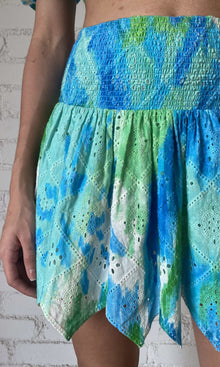 Womens | Vida Cotton Schiffly Mini Skirt | Blue Green
