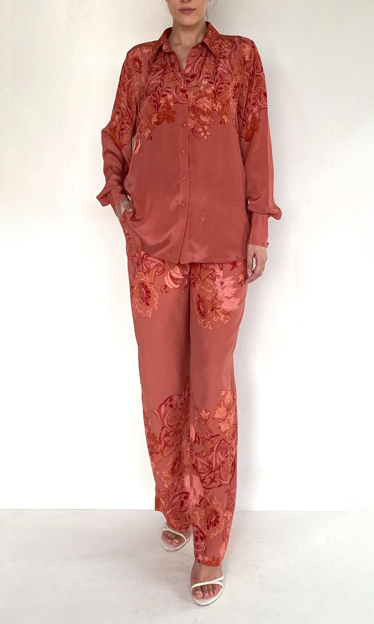 Womens | Vine Viscose Heavy Crepe Straight Pants | Coral