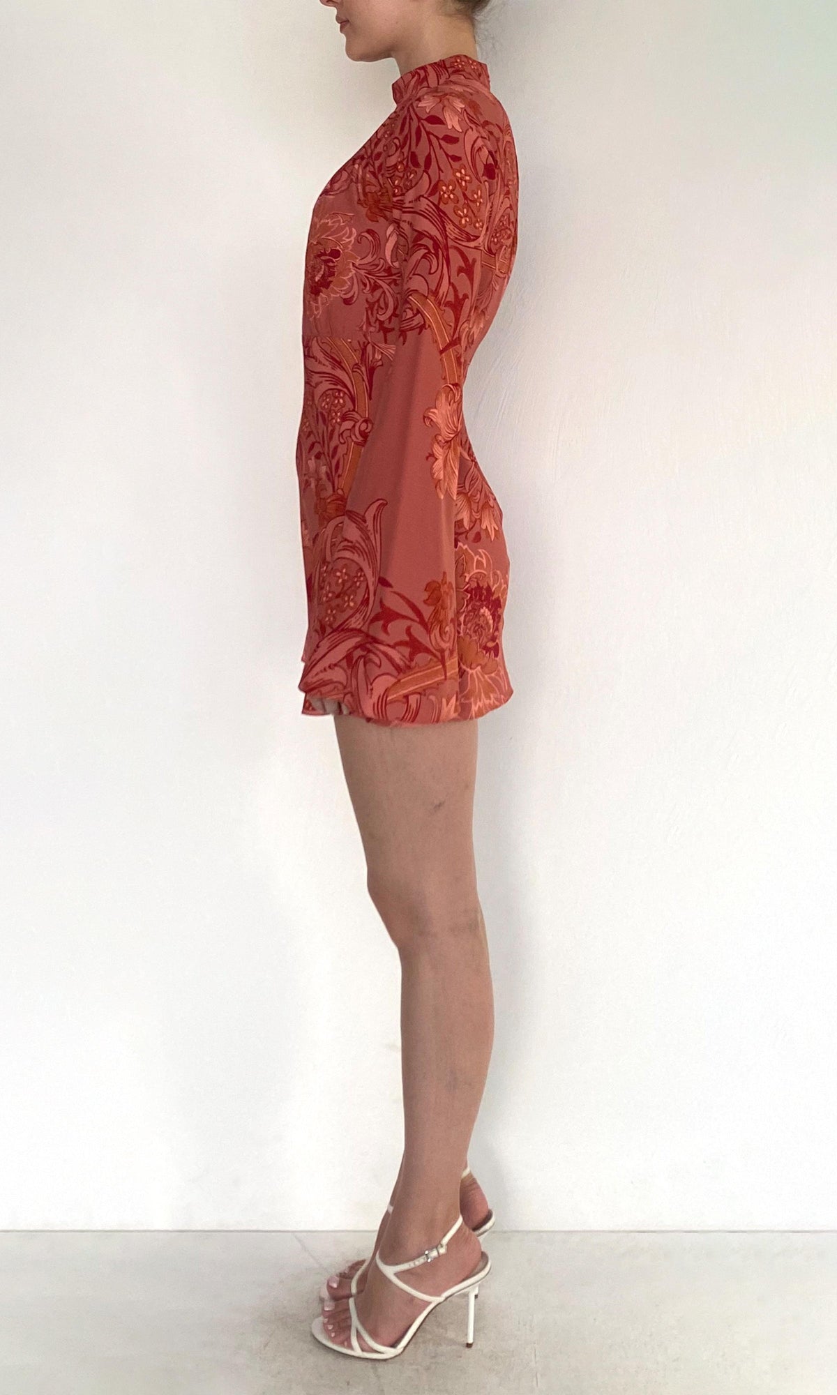 Womens | Vine Viscose Heavy Crepe Front Neck Wrapped Mini Dress | Coral