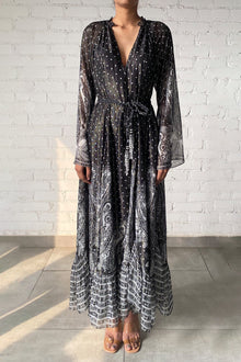 Viri V-Neck Sleeveless Long Dress | Black/White