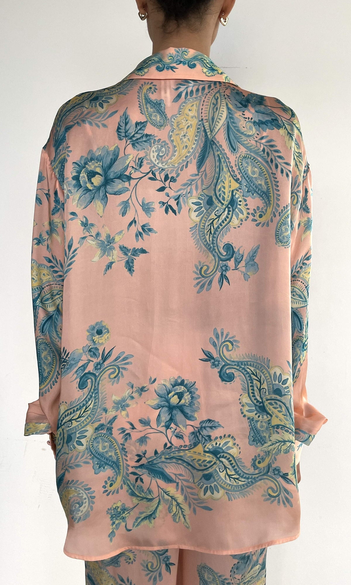Womens | Wani Viscose Satin Oversized Shirt | Pink Blue Multi