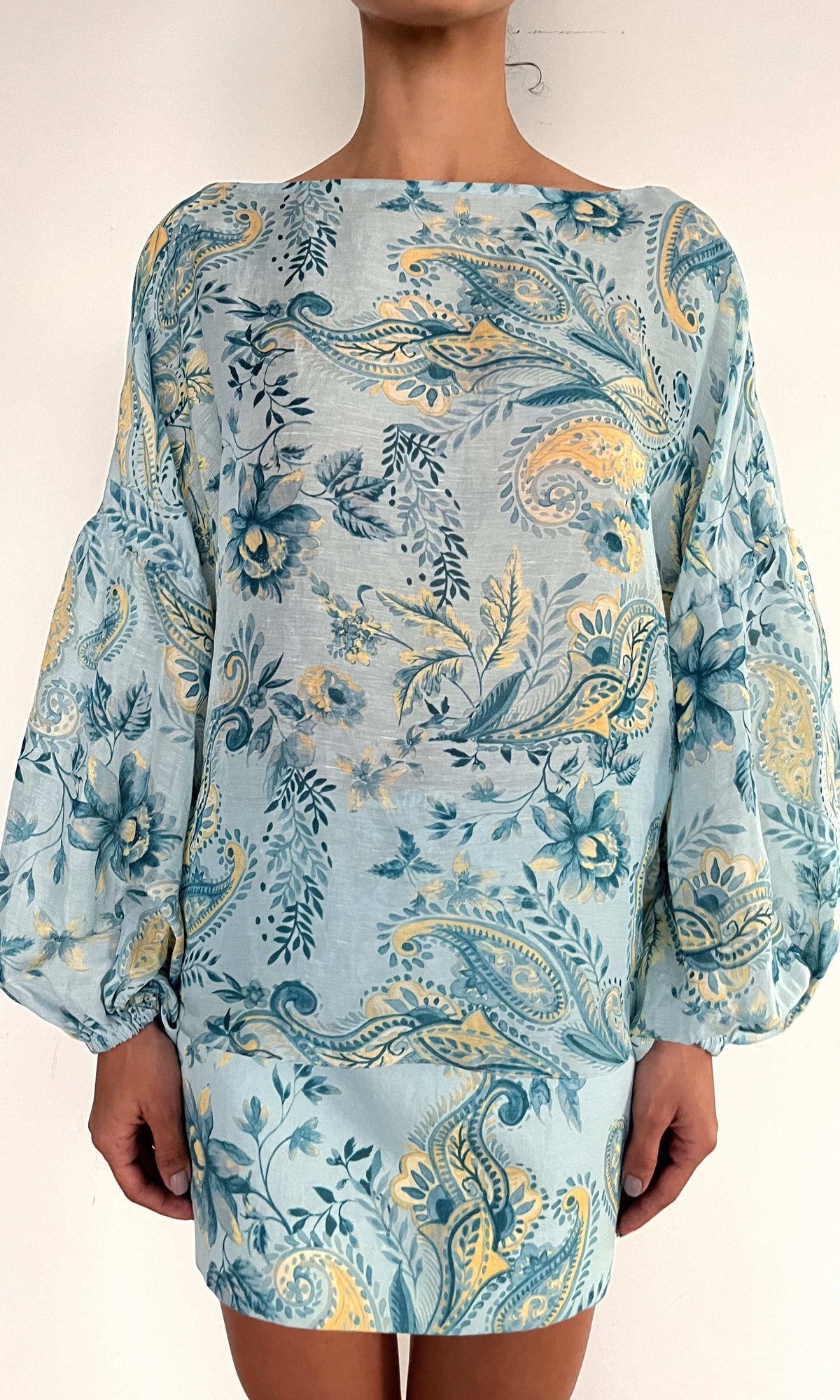 Hemant And Nandita | Wani Organza Linen Boho Top | Blue Floral
