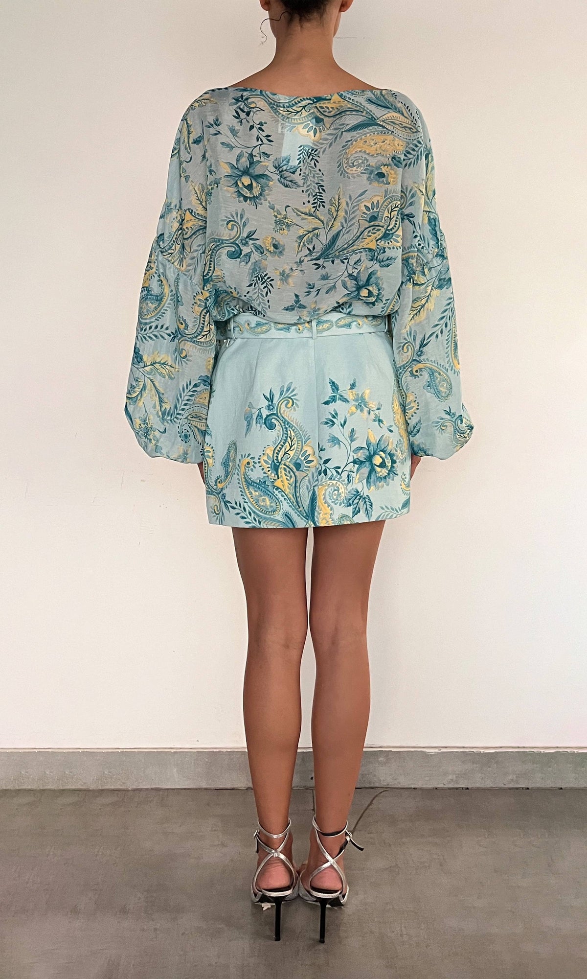 Hemant And Nandita | Wani Organza Linen Boho Top | Blue Floral
