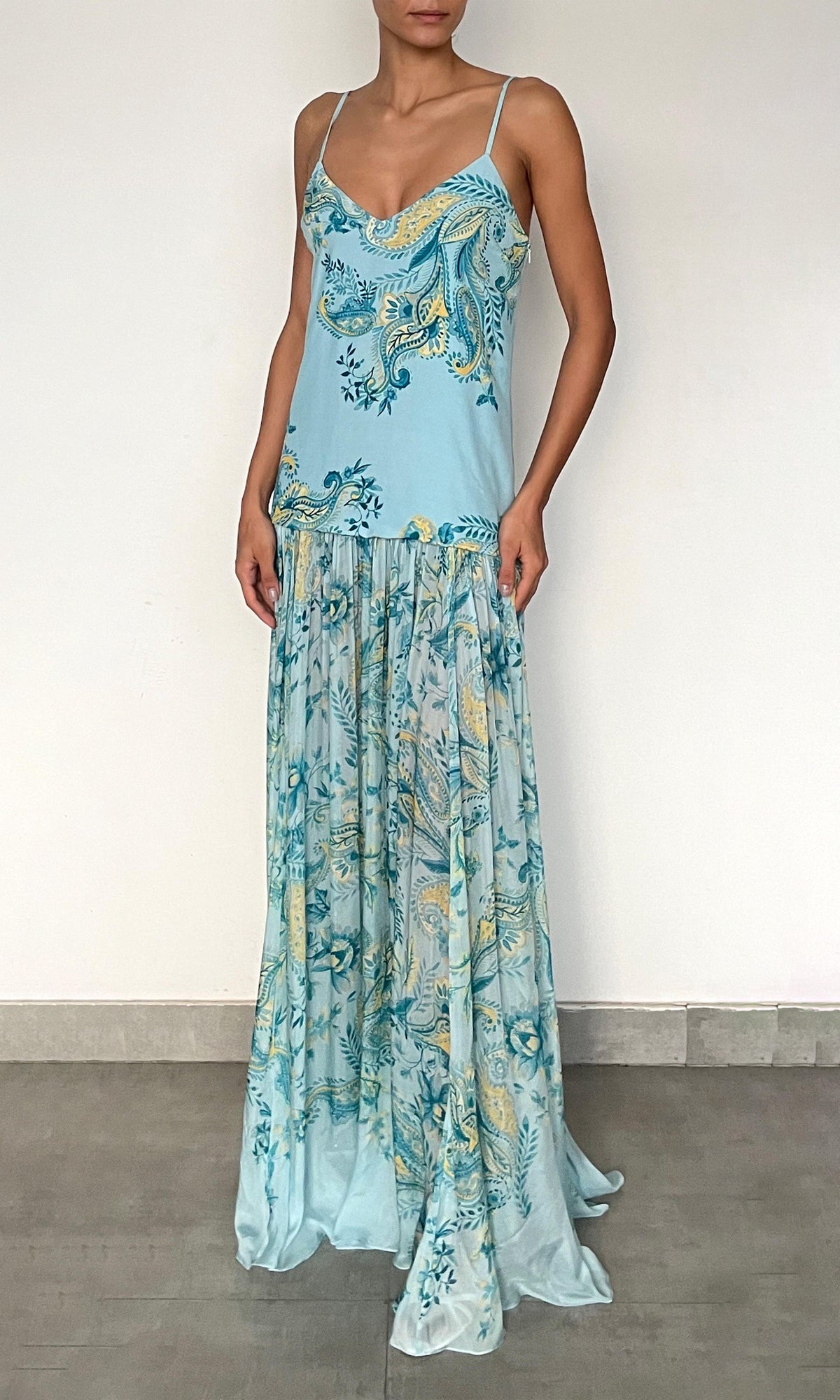 Womens | Wani Viscose Crepe Heavy + Flat Chiffon Long Dress | Blue