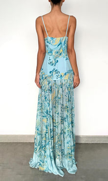 Womens | Wani Viscose Crepe Heavy + Flat Chiffon Long Dress | Blue