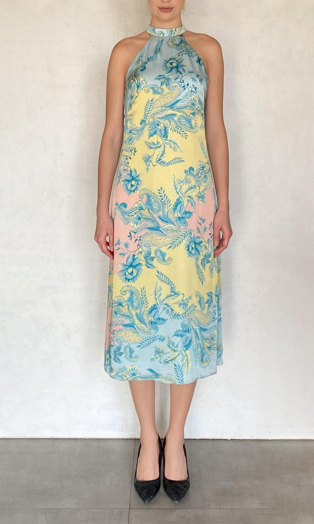Womens | Wani Viscose Satin Midi Dress | Blue Floral